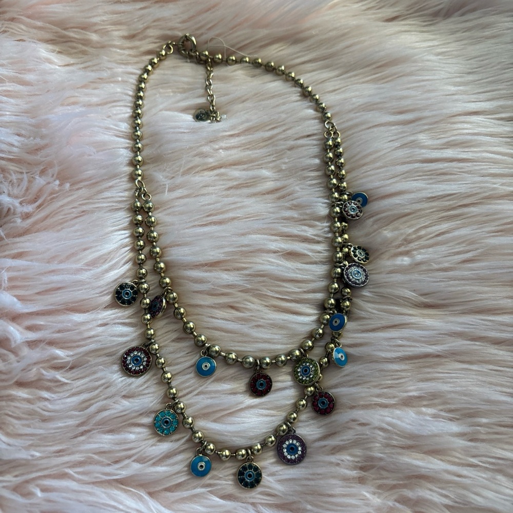 Betsey Johnson Gold-Tone Double Strand Necklace with Blue and Turquoise Charms